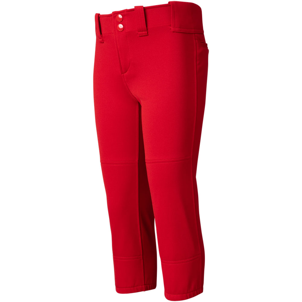 Mizuno Girls' Belted Softball Pants, Medium, Red