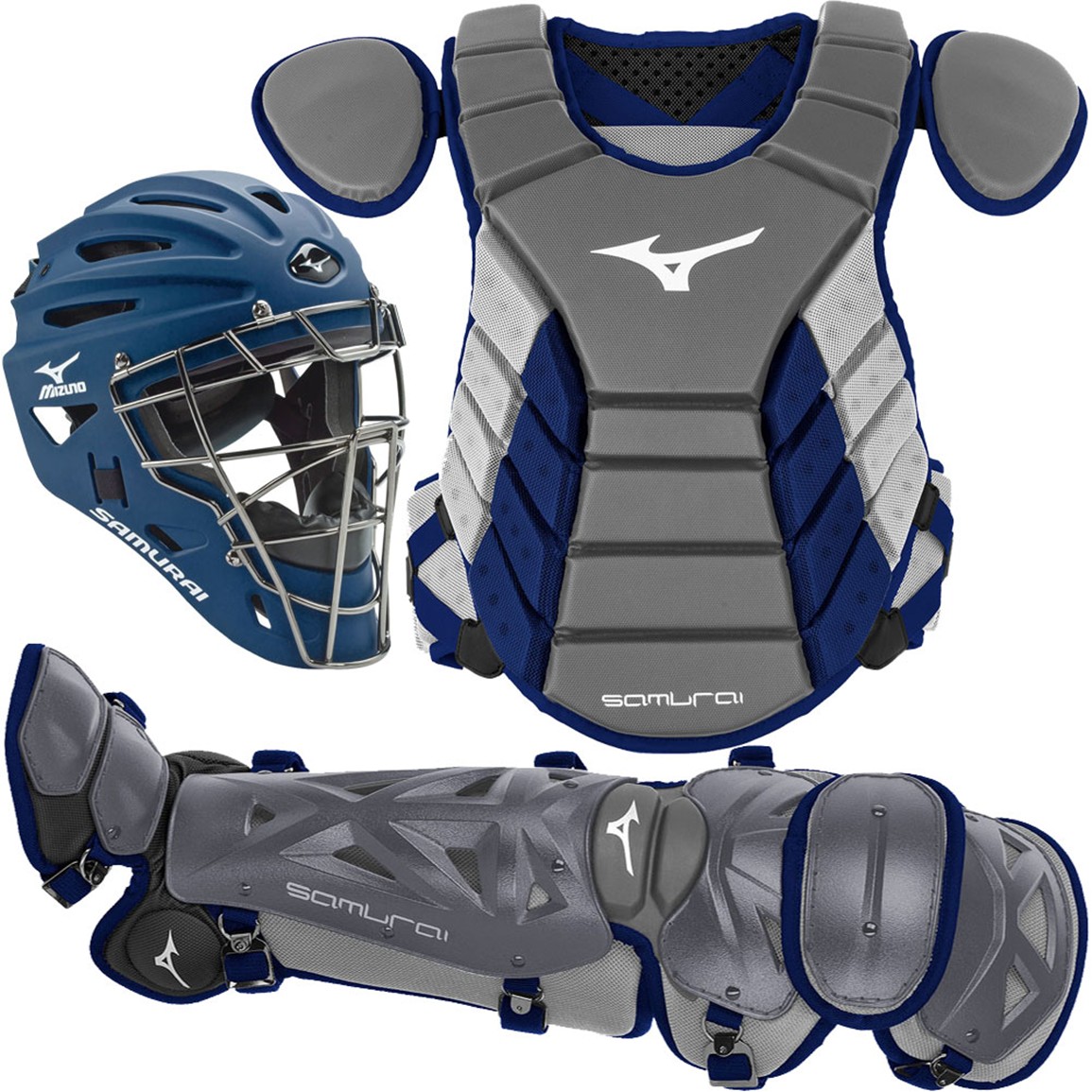 Mizuno Intermediate Samurai Catcher's Set, Men's, Grey/Navy
