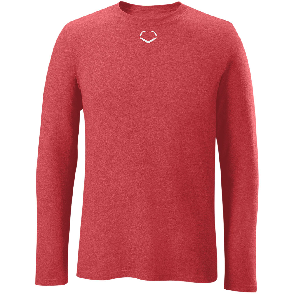 EvoShield Men's Heather Long Sleeve T-Shirt | Red | Size: Small | Cotton