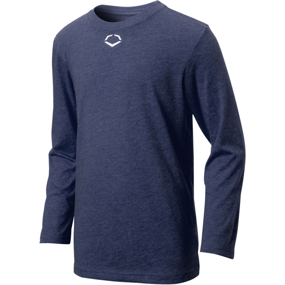 EvoShield Youth Heather Long Sleeve T-Shirt | Blue | Size: Small | Cotton