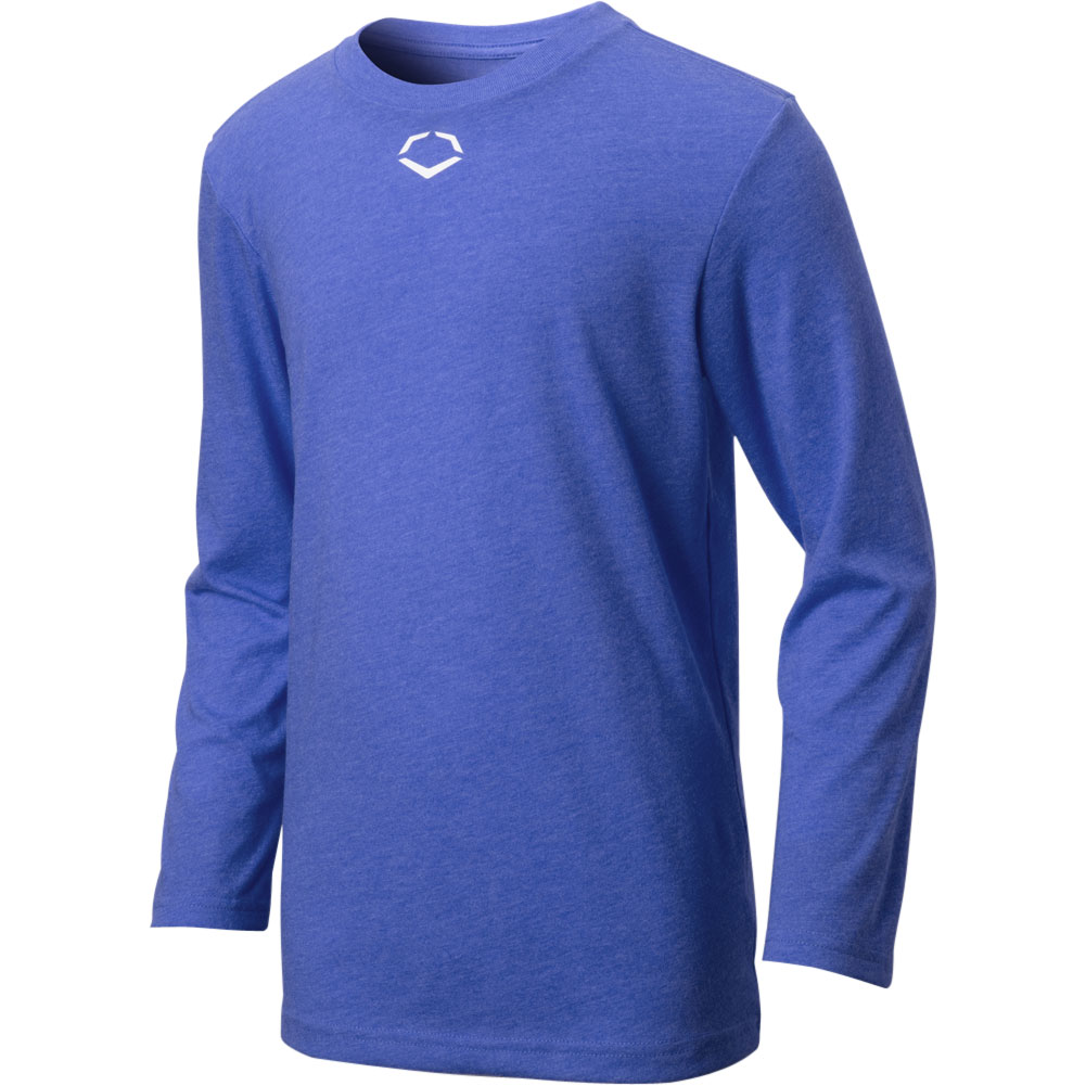 EvoShield Youth Heather Long Sleeve T-Shirt | Blue | Size: Medium | Cotton