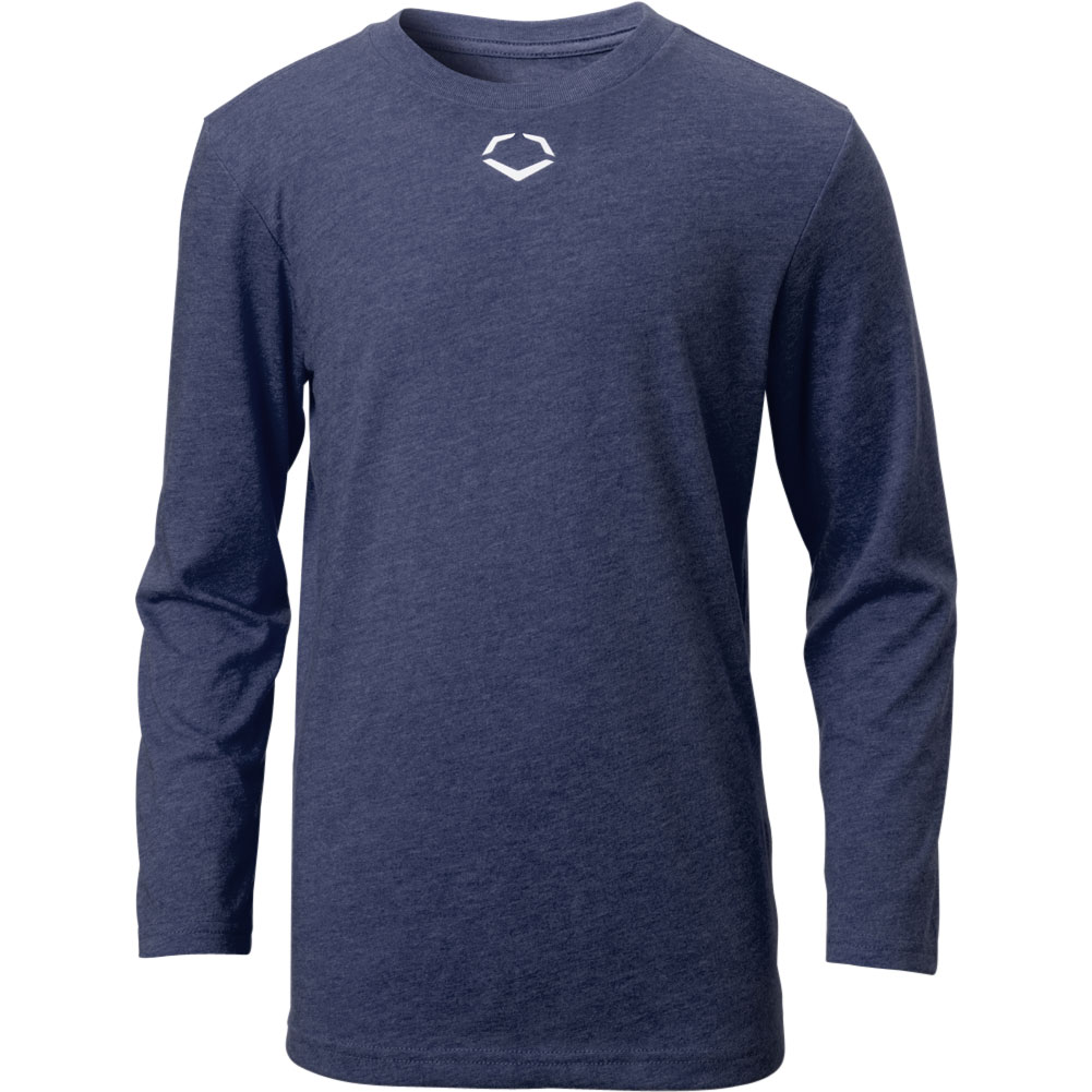 EvoShield Youth Heather Long Sleeve T-Shirt | Blue | Size: Large | Cotton