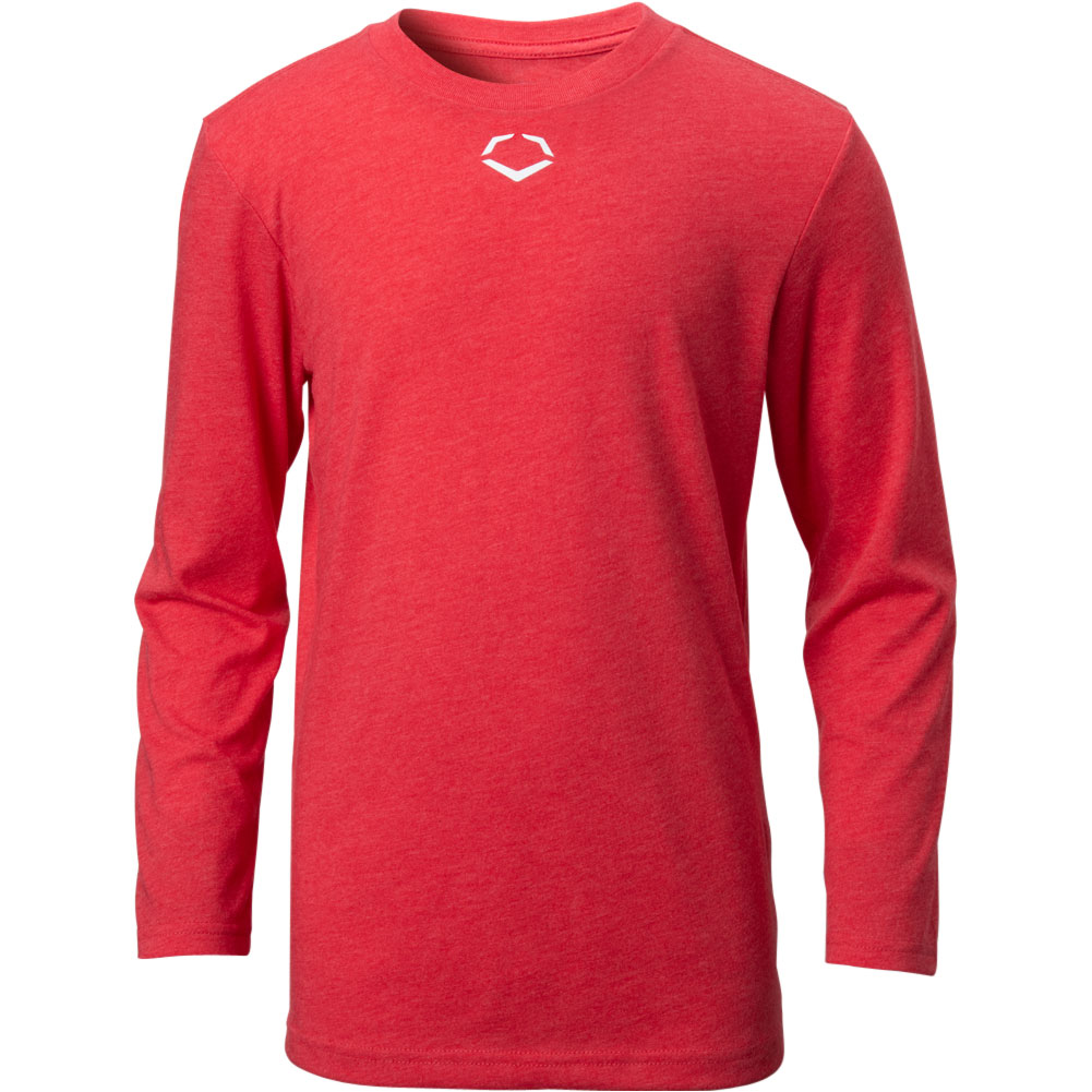 EvoShield Youth Heather Long Sleeve T-Shirt | Red | Size: Medium | Cotton