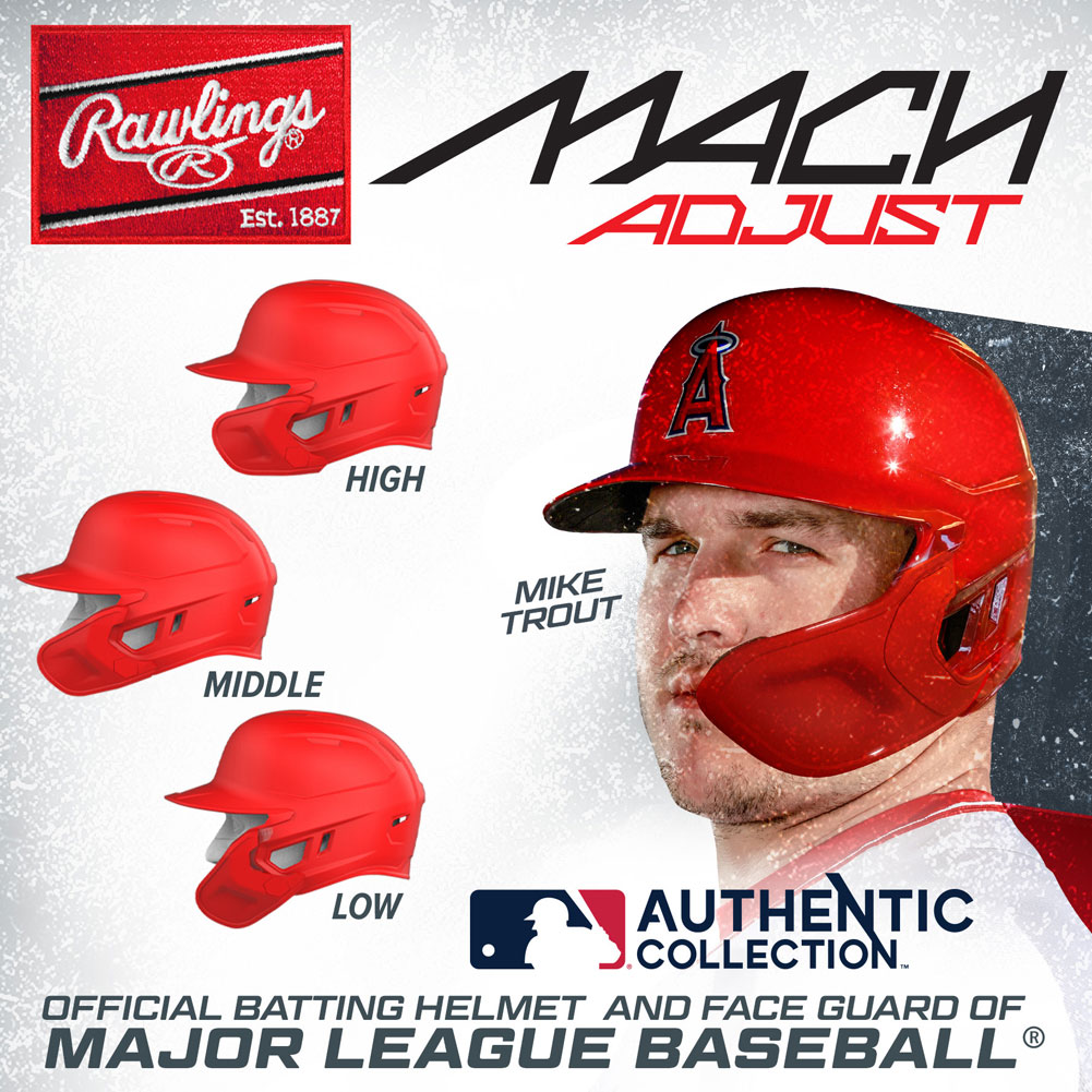 Rawlings Senior MACH Baseball Batting Helmet w/ Adjustable Face Guard, Left-Handed Batter, White