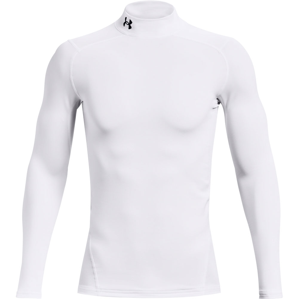 Under Armour Men's ColdGear Mock Neck Compression Shirt, Large, White/Black