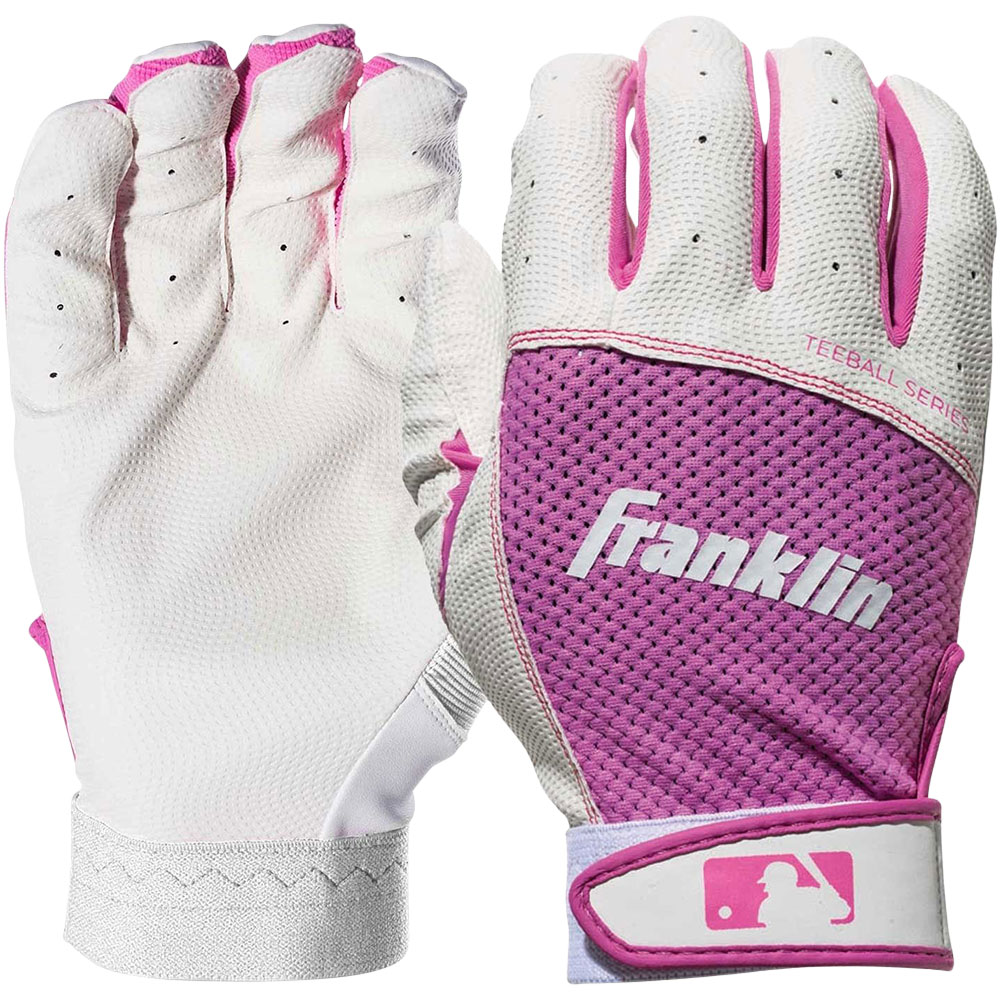 Franklin Youth Grow To Pro Tee Ball Batting Gloves, Medium, Pink/White