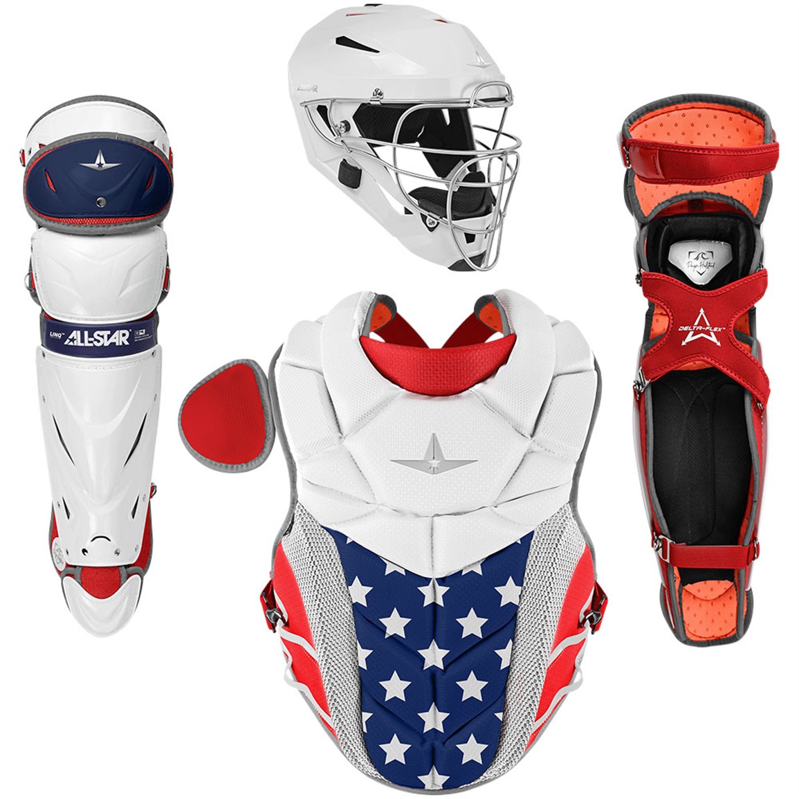 All-Star Paige Halstead PHX Fastpitch Catcher's Set, Women's, Large, Stars And Stripes