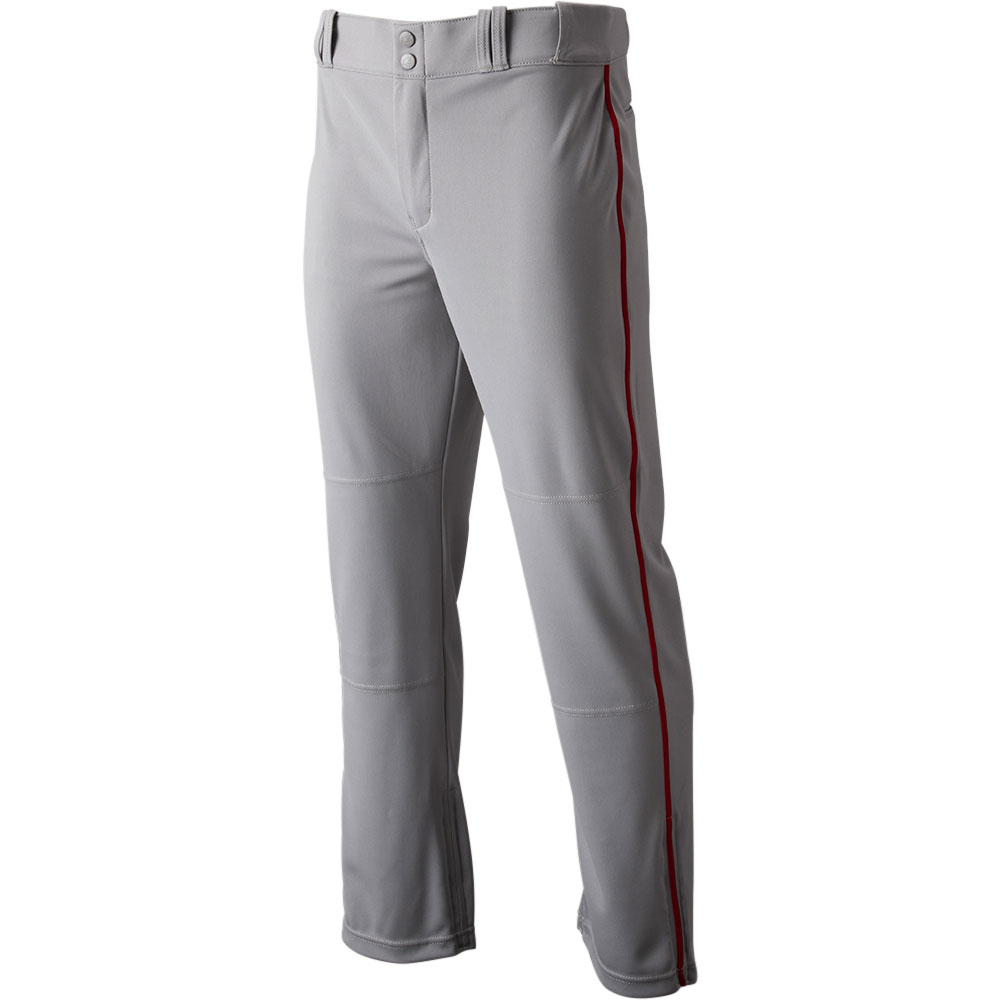 CHAMPRO Men's Triple Crown 2.0 Open Bottom Piped Baseball Pants, Medium, Grey/Scarlet