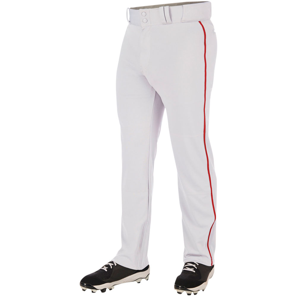 CHAMPRO Men's Triple Crown 2.0 Open Bottom Piped Baseball Pants, Medium, White/Scarlet