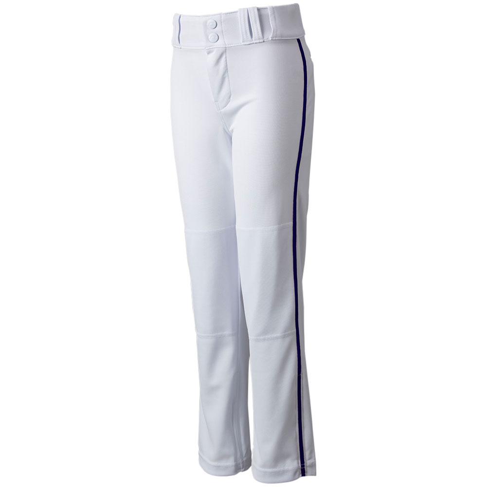 CHAMPRO Boys' Triple Crown 2.0 Open Bottom Piped Baseball Pants, Medium, White/Navy