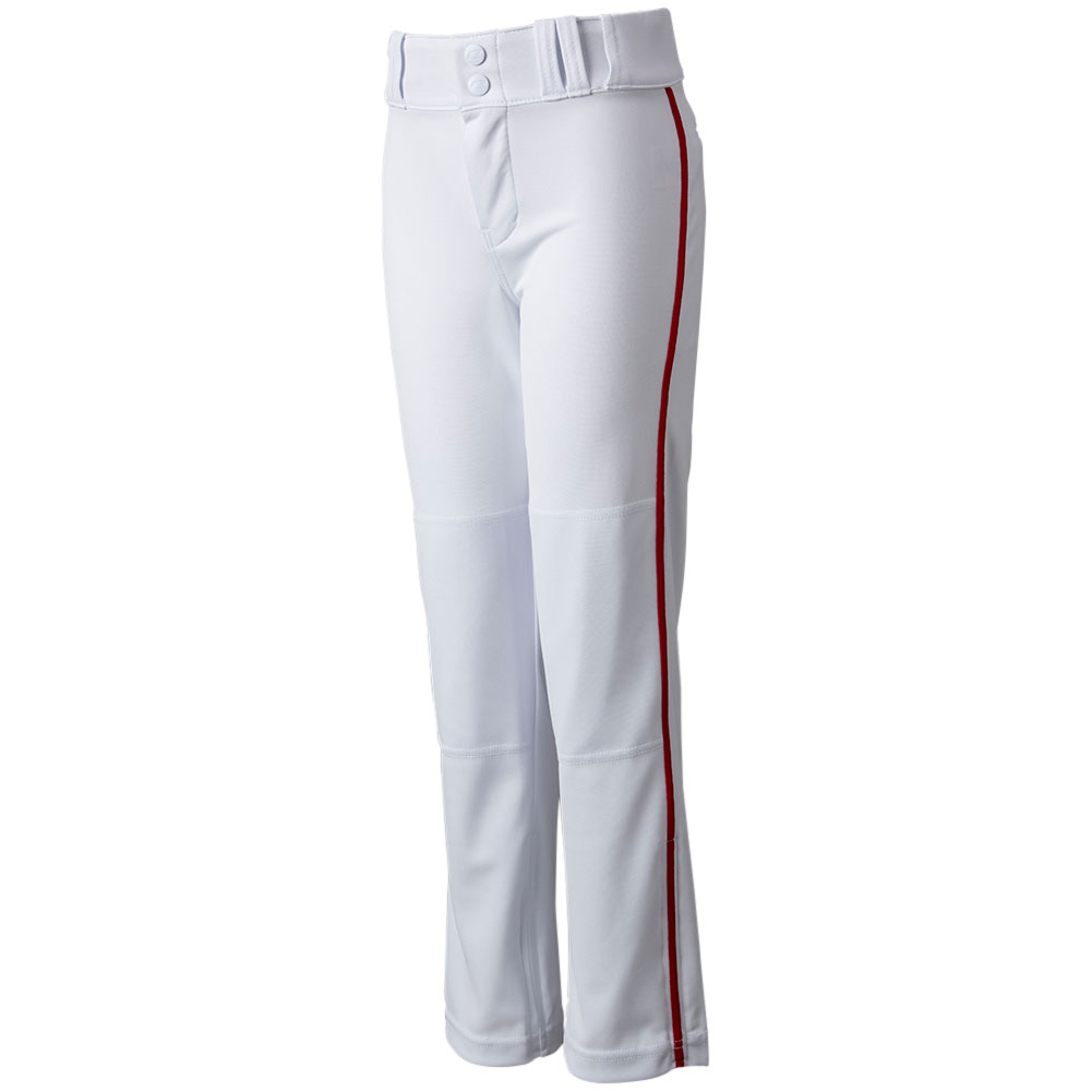 CHAMPRO Boys' Triple Crown 2.0 Open Bottom Piped Baseball Pants, Medium, White/Scarlet