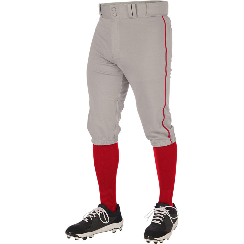 CHAMPRO Men's Triple Crown 2.0 Piped Baseball Knickers, Large, Grey/Scarlet