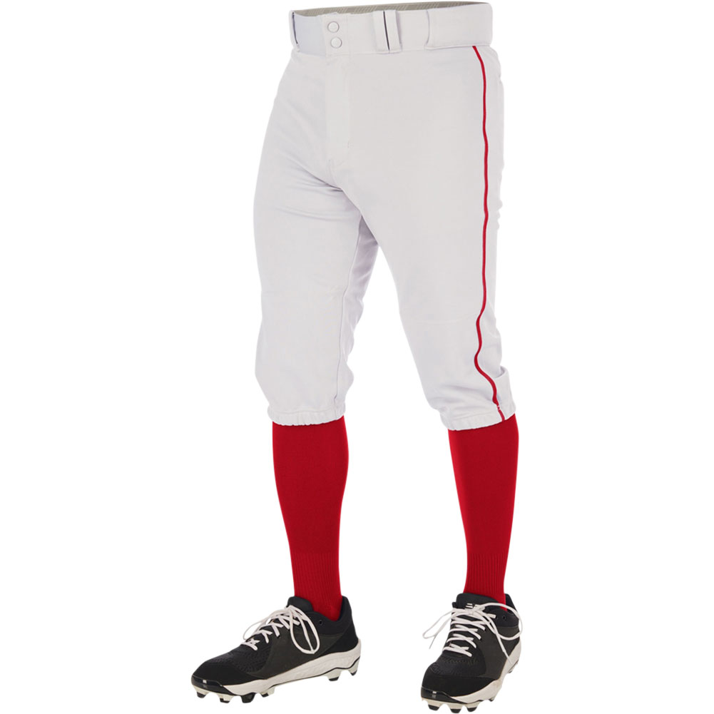 CHAMPRO Men's Triple Crown 2.0 Piped Baseball Knickers, Large, White/Scarlet