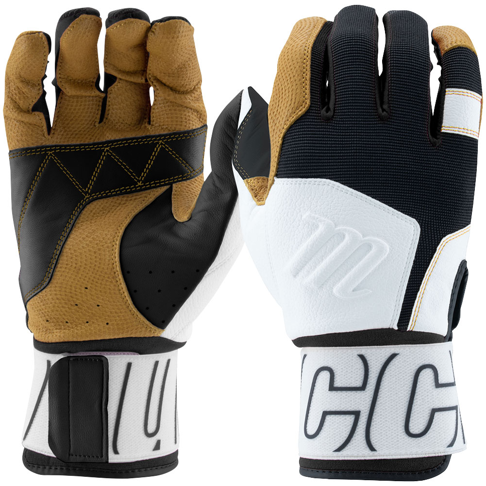 Marucci Adult Blacksmith II Full Wrap Batting Gloves, Men's, Small, White/Black