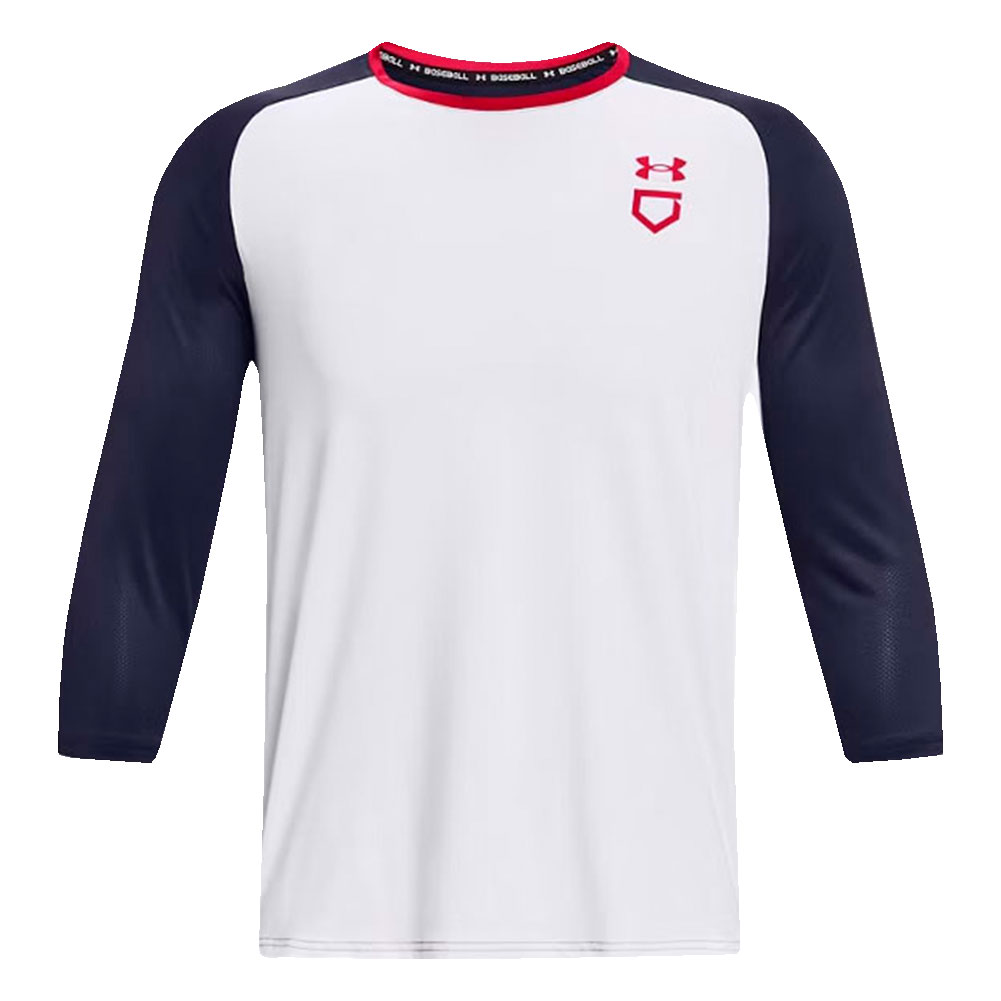 Under Armour Men's Utility 3/4 Sleeve Baseball Shirt, Large, White/Midnight Navy/Red