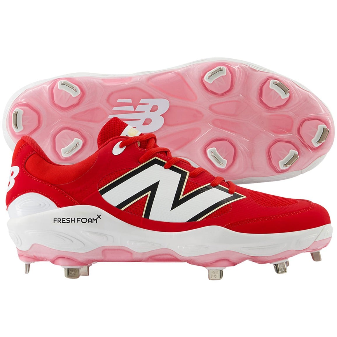 New Balance Fresh Foam X 3000 V7 Metal Baseball Cleats, Size 7, Red/White