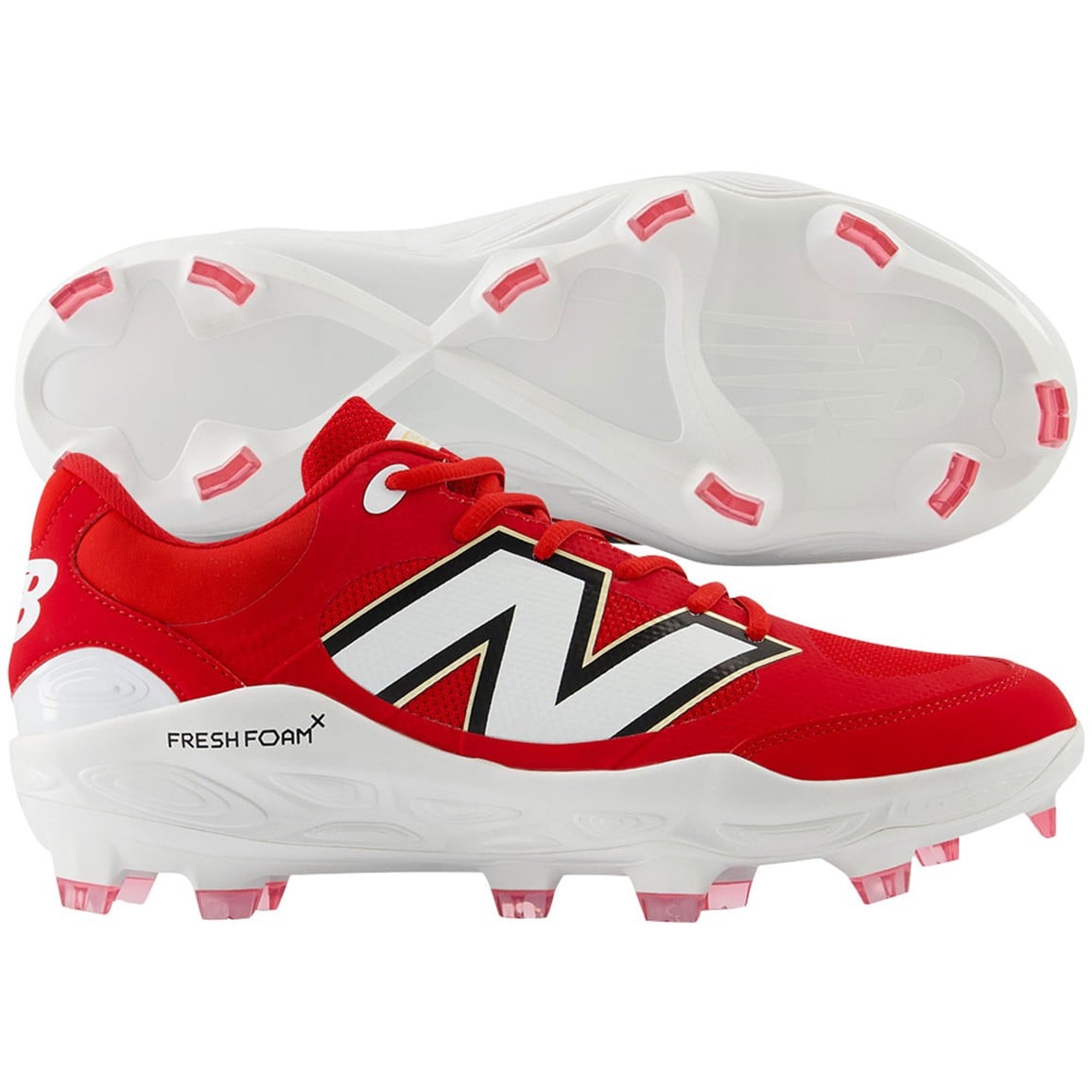 New Balance Fresh Foam X 3000 V7 Molded Baseball Cleats, Size 11.5, Red/White