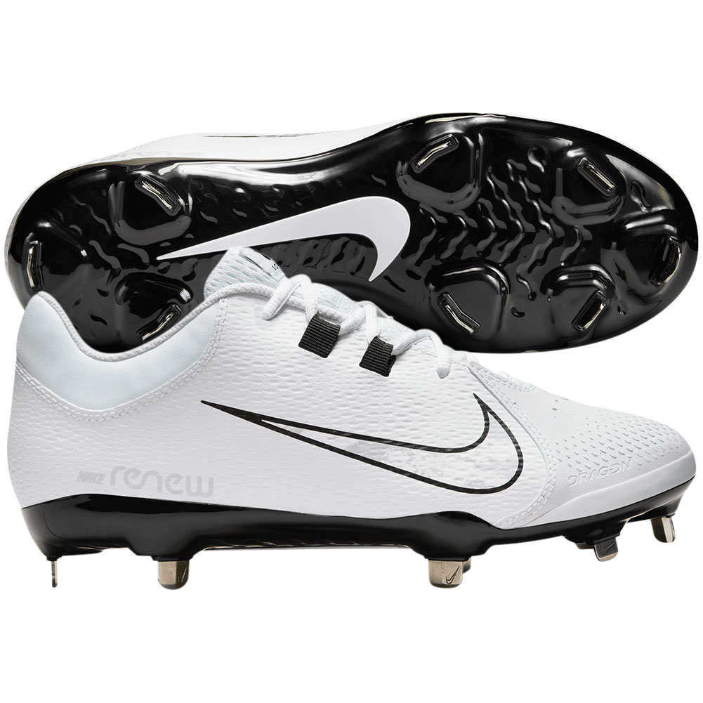 Nike Hyperdiamond 4 Pro Metal Fastpitch Softball Cleats, Size 5, White/Grey/Black