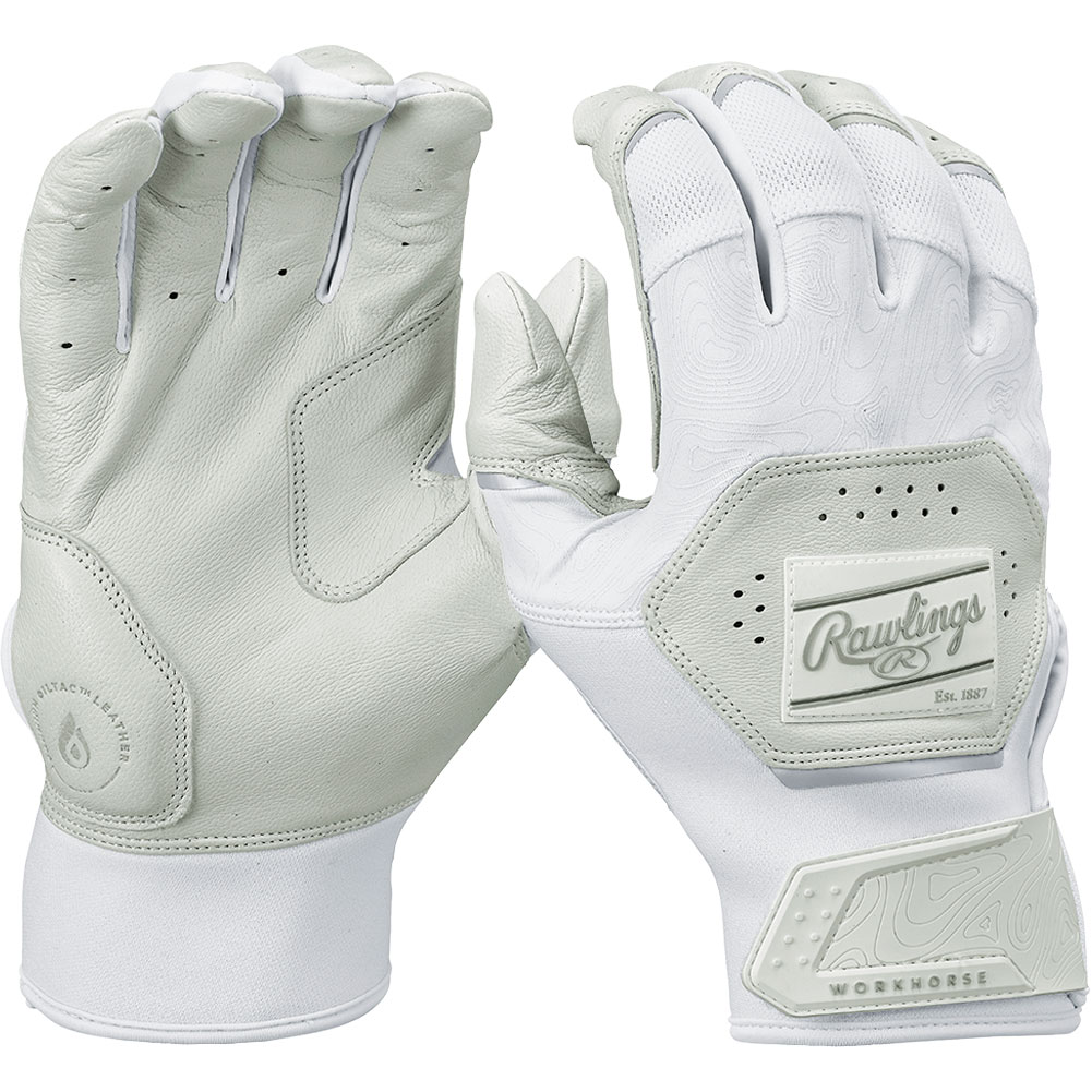 Rawlings Adult Workhorse Batting Gloves, Men's, Small, White/White