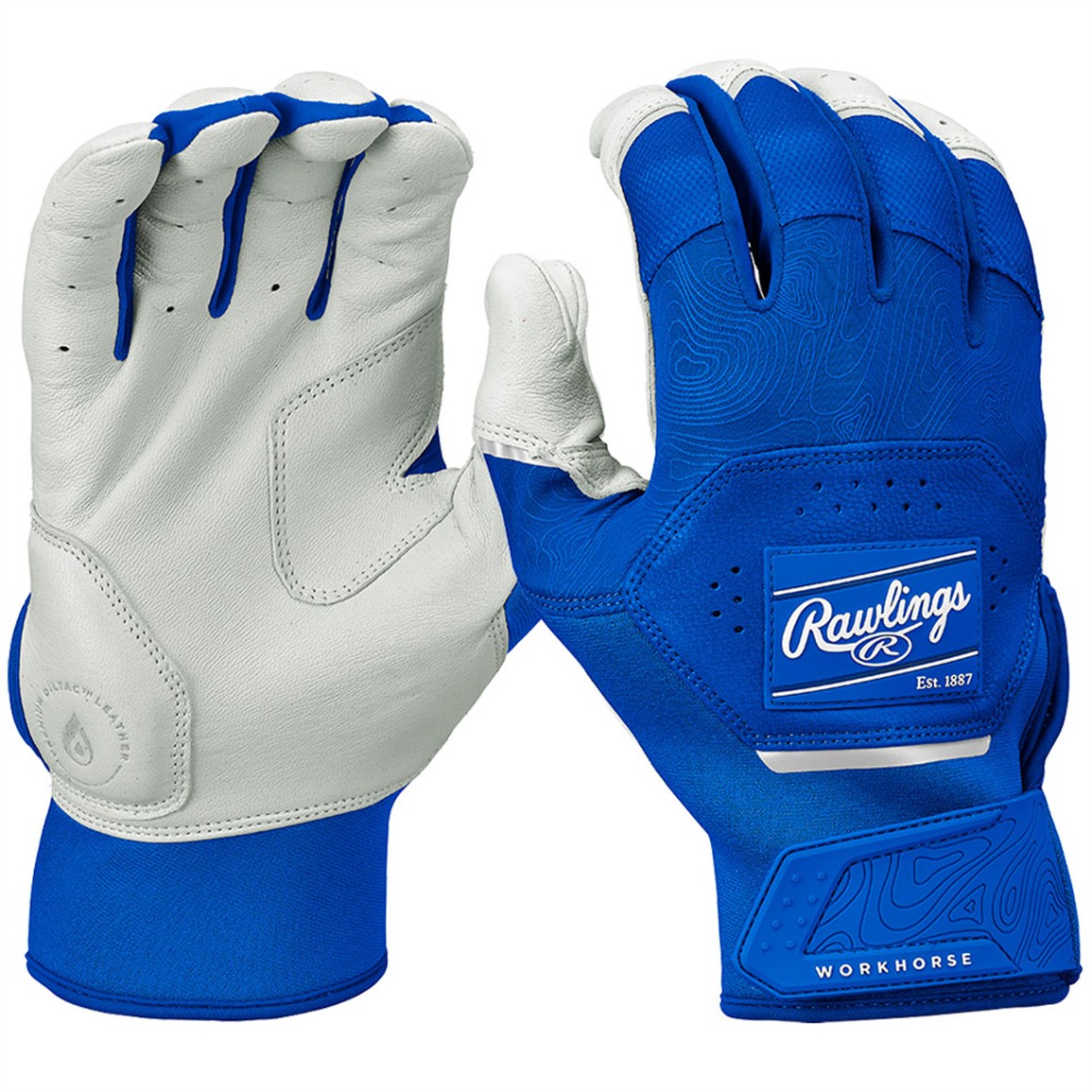 Rawlings Youth Workhorse Batting Gloves, Large, White/Royal