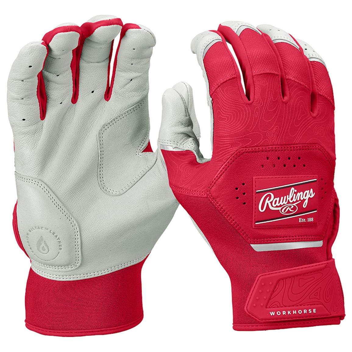 Rawlings Youth Workhorse Batting Gloves, Small, White/Scarlet