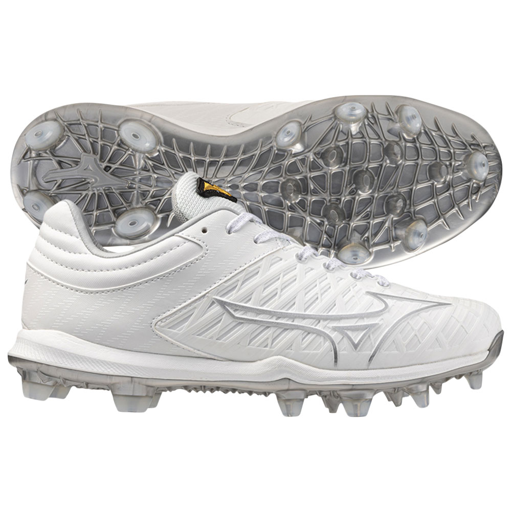 Mizuno Pro FP TPU Softball Cleats, Size 6, White/Silver
