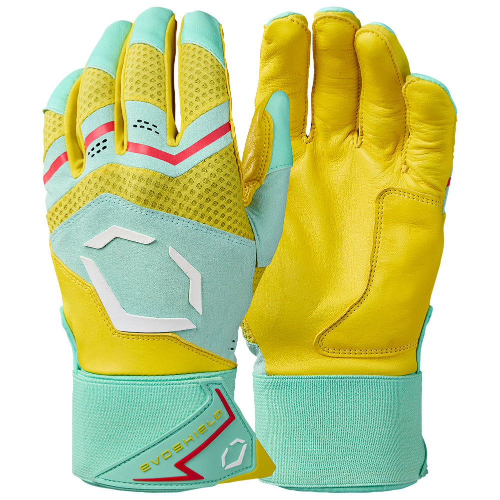 Evoshield Adult Full Wrap Carbyne Batting Gloves, Men's, Medium, Seafoam/Yellow