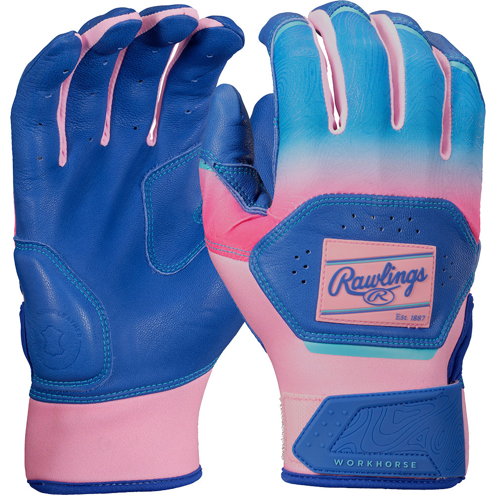 Rawlings Youth Workhorse Funburst Batting Gloves, Medium, Royal/Pink