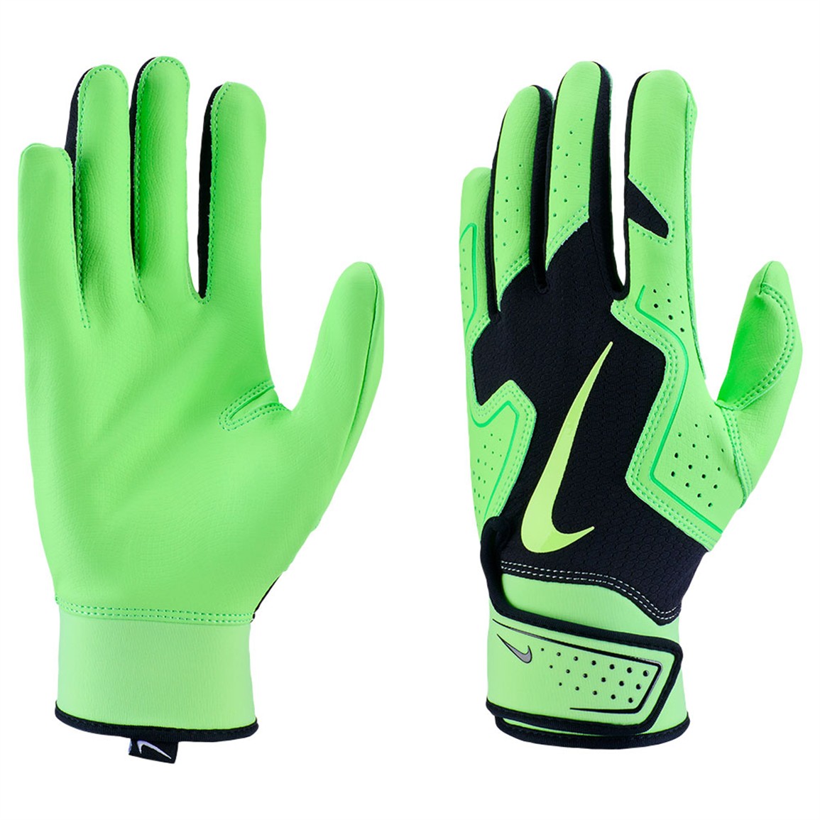 Nike Adult Alpha 2.0 Batting Gloves, Men's, Small, Black/Vapor Green