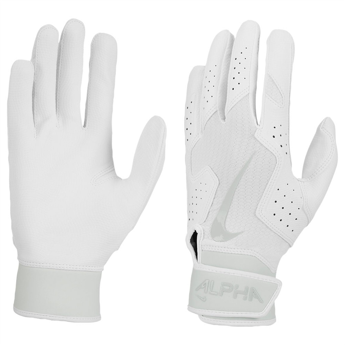 Nike Adult Alpha 2.0 Batting Gloves, Men's, Small, White/White/Pure Platinum