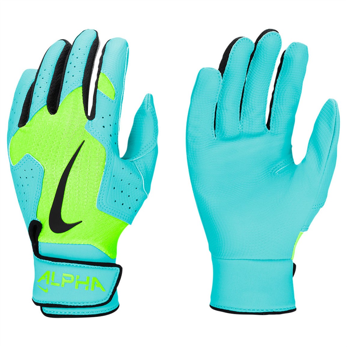 Nike Youth Alpha 2.0 Batting Gloves, Small, Green/Blue/Black