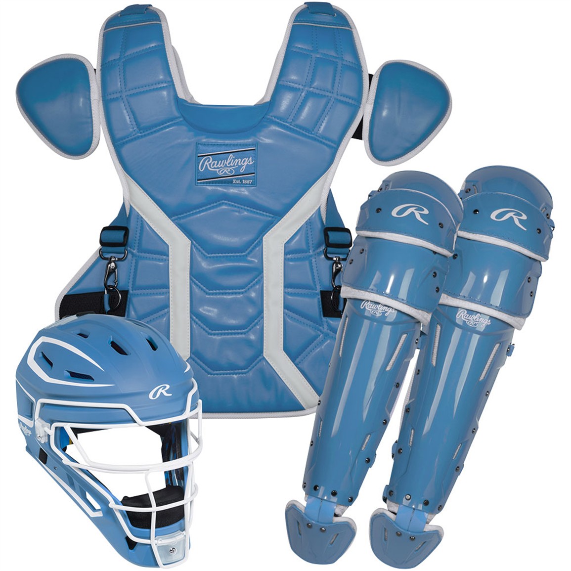 Rawlings Large Mach Pro Series Catcher's Set, Men's, Columbia Blue/White