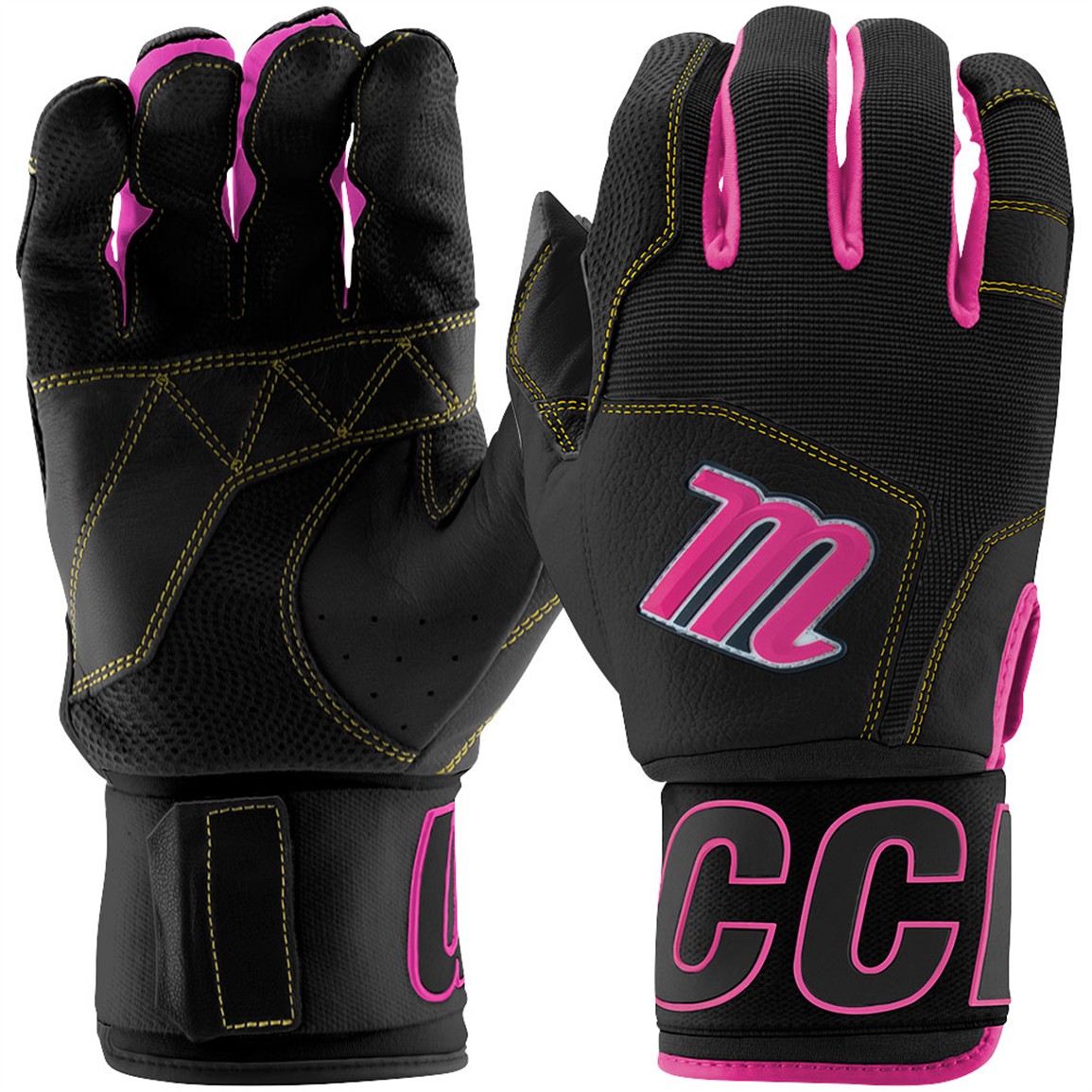 Marucci Youth Blacksmith II Full Wrap Batting Gloves, Small, Black/Pink