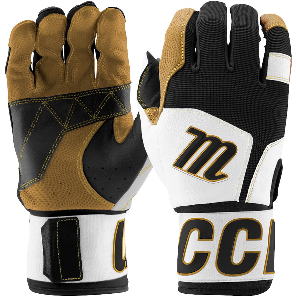 Marucci Youth Blacksmith II Full Wrap Batting Gloves, Small, Black/White