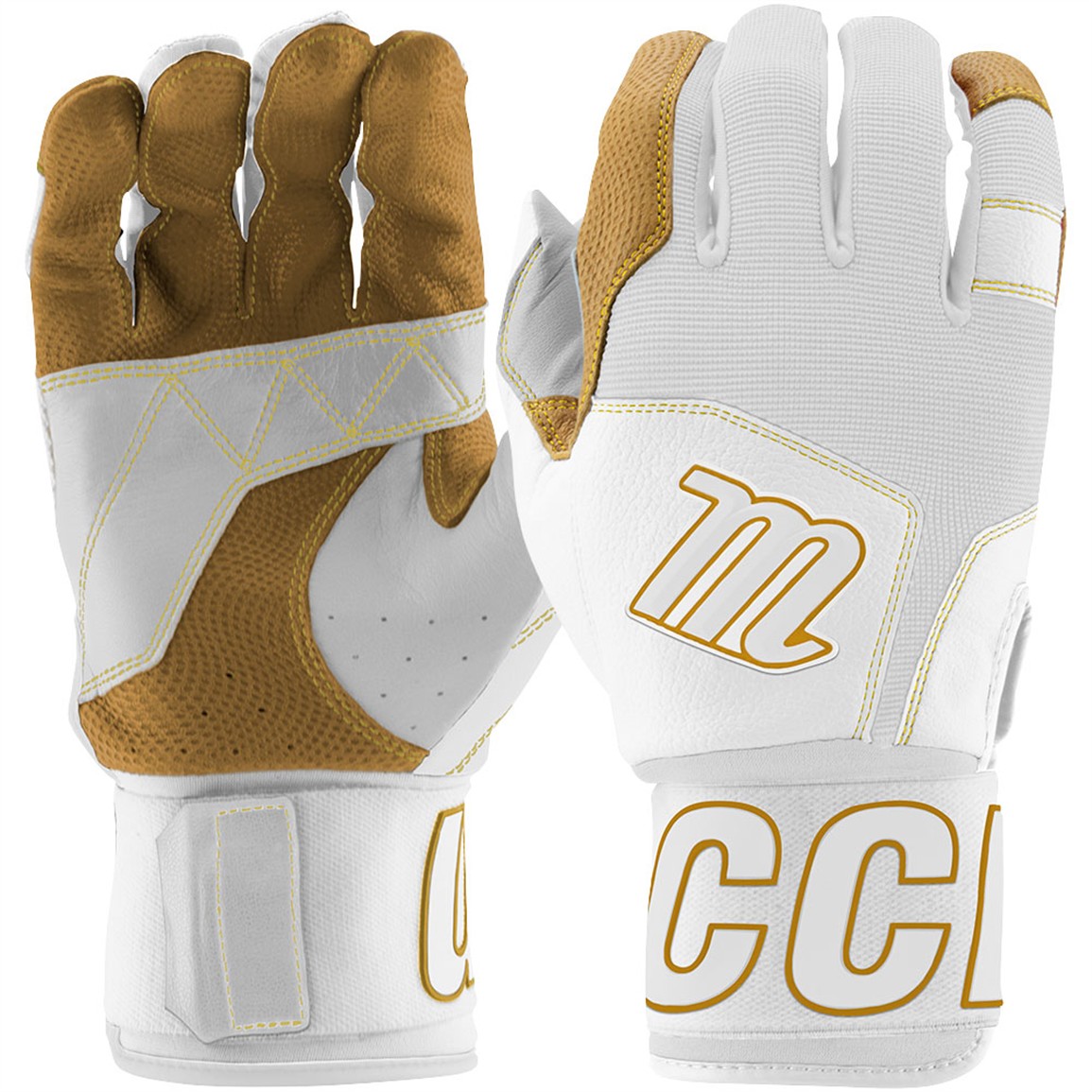 Marucci Youth Blacksmith II Full Wrap Batting Gloves, Medium, White/White
