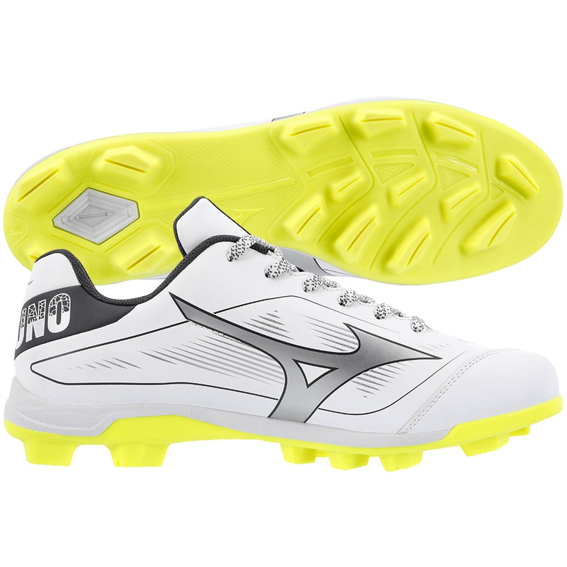 Mizuno Cushionrevo Diamond TPU Baseball Cleats, Size 7, White/Yellow