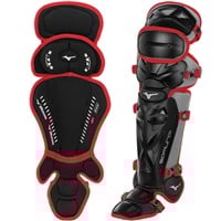 Mizuno Youth Samurai Catcher Baseball Leg Guards, Black/Cardinal