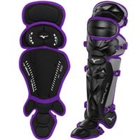 Mizuno Youth Samurai Catcher Baseball Leg Guards, Black/Purple