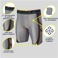 Champro Men's Wind-Up Compression Baseball Sliding Short, Grey