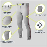 Easton Youth Rival+ Open Bottom Piped Baseball Pants, Grey/Navy