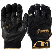 Franklin Adult Shok-Sorb X Baseball Batting Glove, Black/Gold