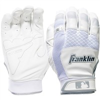 Franklin Adult Shok-Sorb X Baseball Batting Glove, White/Silver