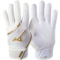Mizuno Youth MVP Baseball Batting Gloves, White/Gold