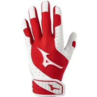 Mizuno Women's Finch Fastpitch Softball Padded Batting Gloves, White/Red