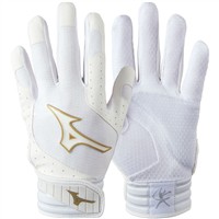 Mizuno Women's Finch Fastpitch Softball Padded Batting Gloves, White/Gold