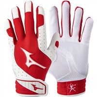 Mizuno Women's Finch Fastpitch Softball Padded Batting Gloves, White/Red