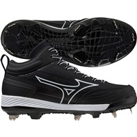 Mizuno Women's Sweep 6 Mid Fastpitch Softball Metal Cleat, Black/White