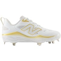 New Balance Women's VELOv4 Metal Fastpitch Softball Cleats, White/Gold