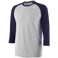 Mizuno Men's 3/4 Sleeve Baseball Practice T-Shirt, Grey/Navy