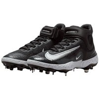 NIKE Alpha Huarache Elite 4 Mid Metal Baseball Cleats, Black/White/Grey
